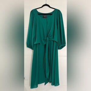 Anthropologie Maeve Emerald Long Sleeve Dress, Women’s Size 10, Front Tie Midi